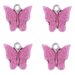 Bedel vlinder antiek zilver sparkle pink, per stuk